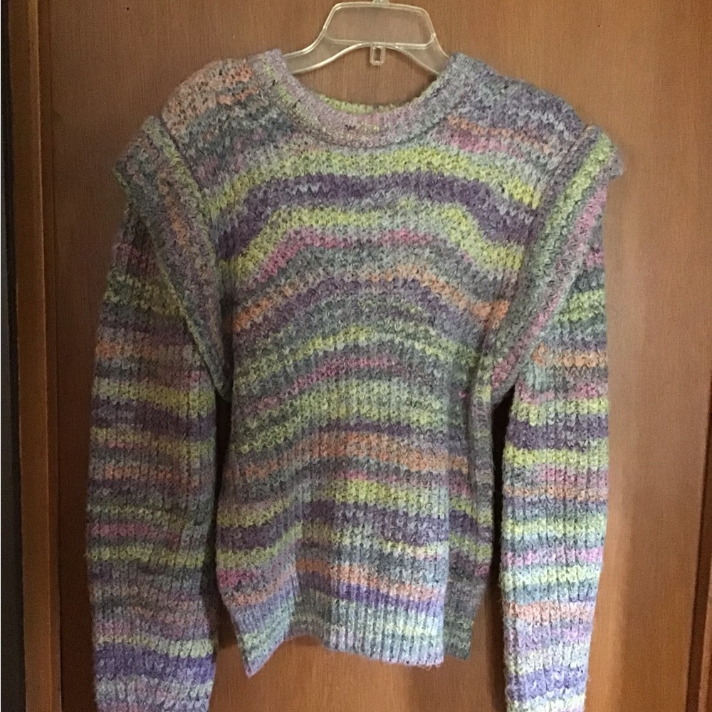 Moon River Pastel Stripe Wool Blend Crewneck Sweater - Multicolor - M